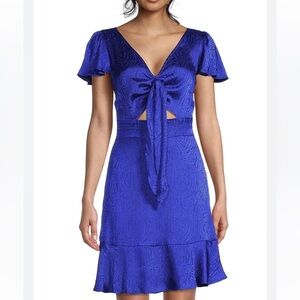 NWT MICHAEL KORS Womens Blue Tie Flutter Sleeve Fit + Flare Dress Size 10